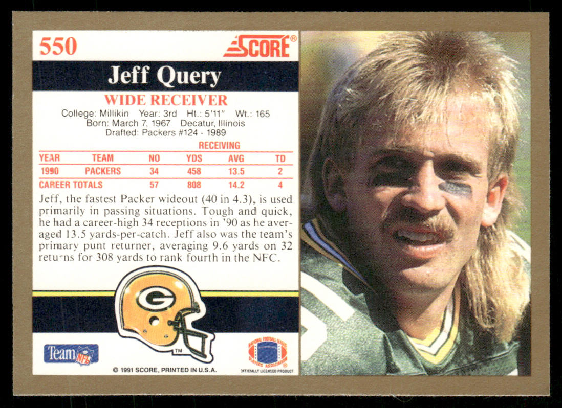 Jeff Query 1991 Score #550 Green Bay Packers