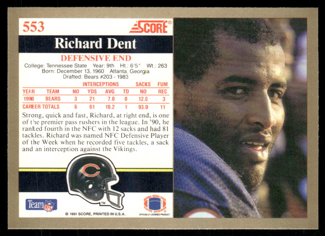 Richard Dent 1991 Score #553 Chicago Bears