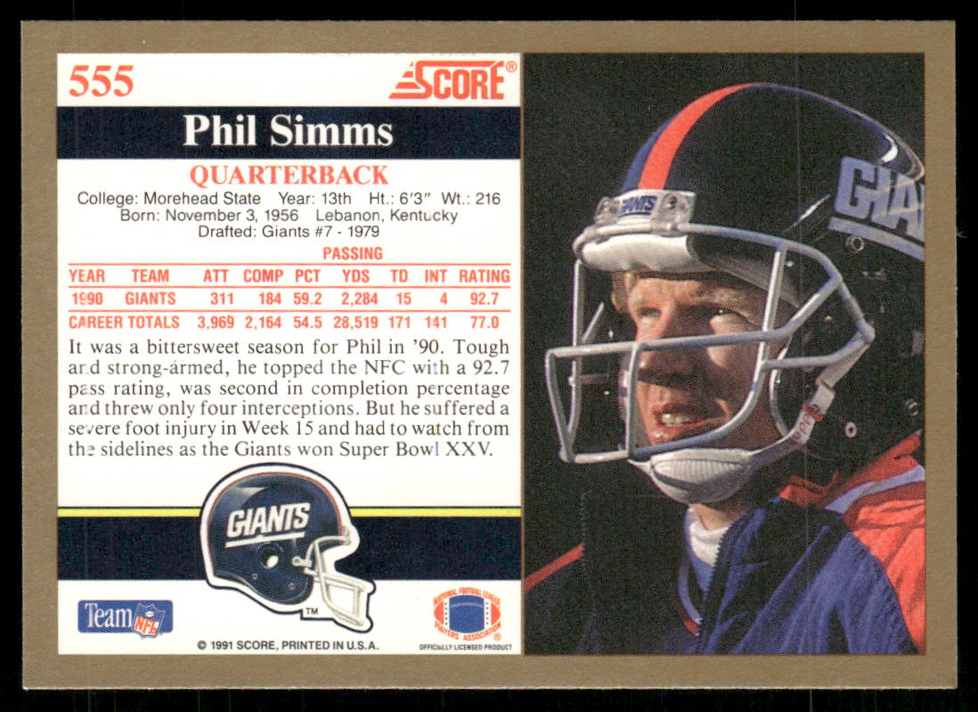 Phil Simms 1991 Score #555 New York Giants