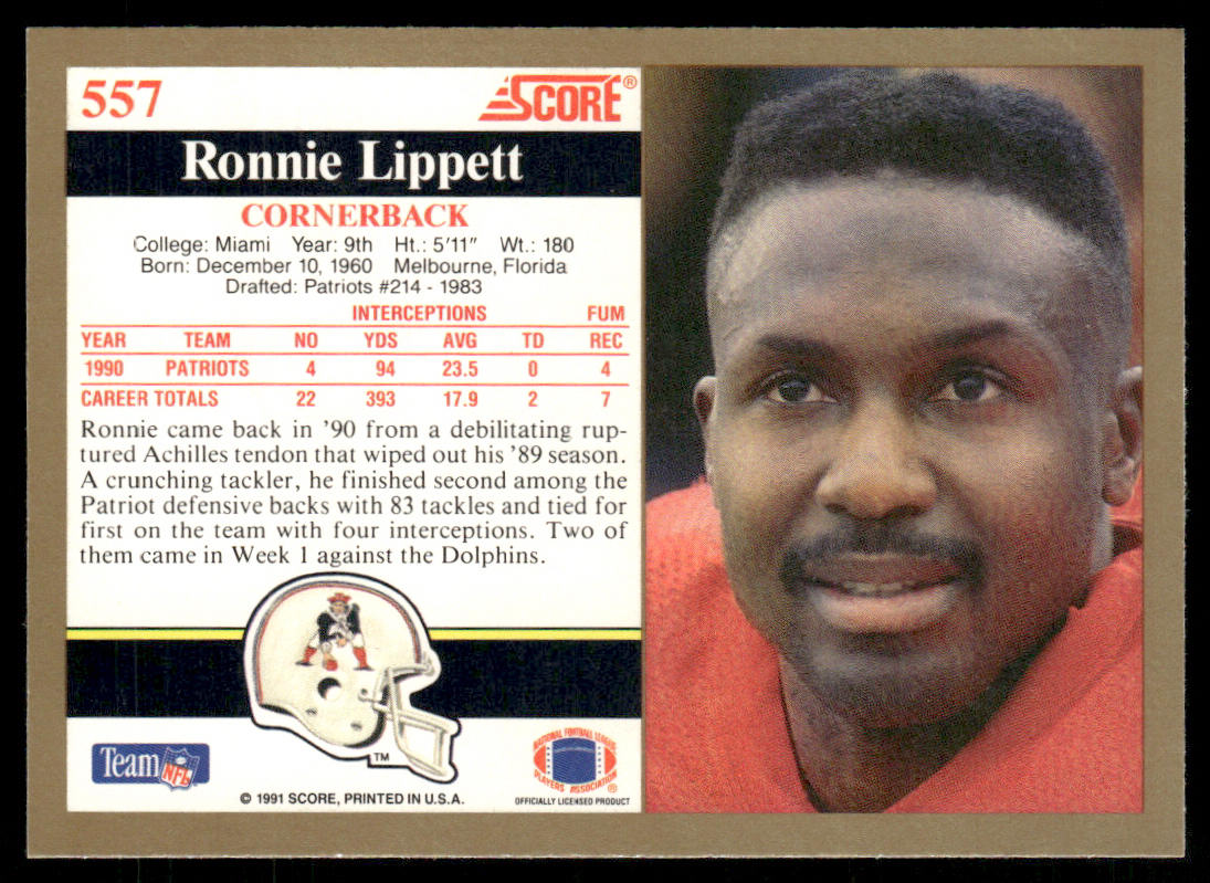 Ronnie Lippett 1991 Score #557 New England Patriots