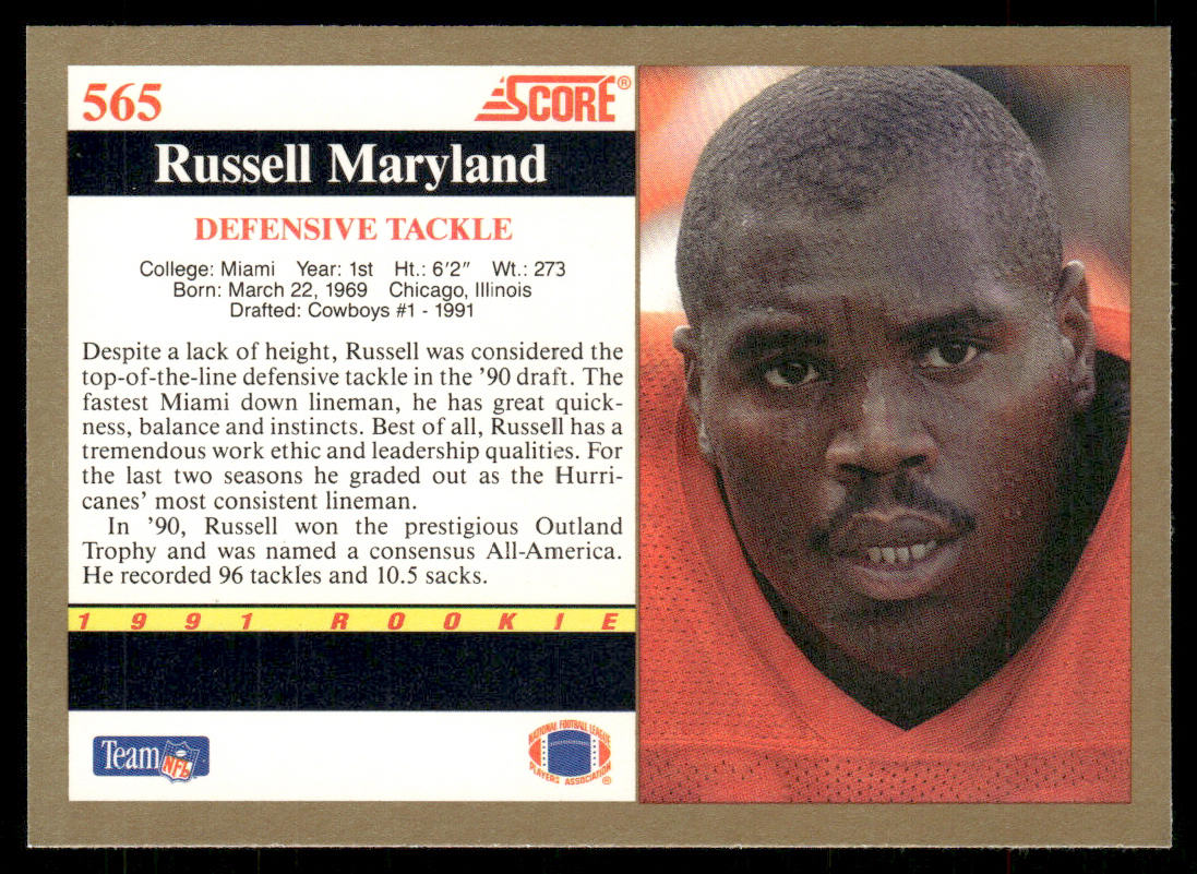 Russell Maryland 1991 Score #565a RC Dallas Cowboys