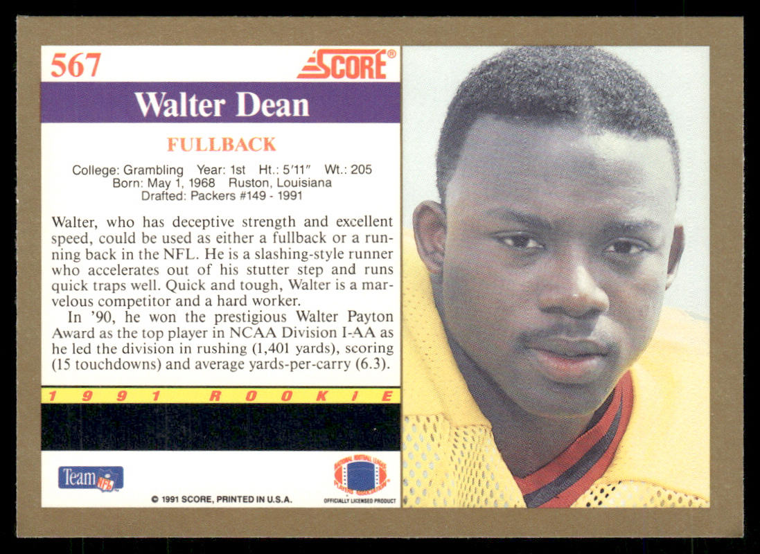 Walter Dean 1991 Score #567 RC Grambling State Tigers
