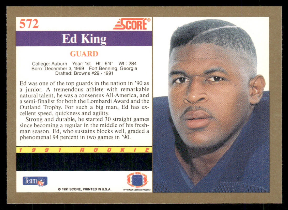 Ed King 1991 Score #572 RC Auburn Tigers