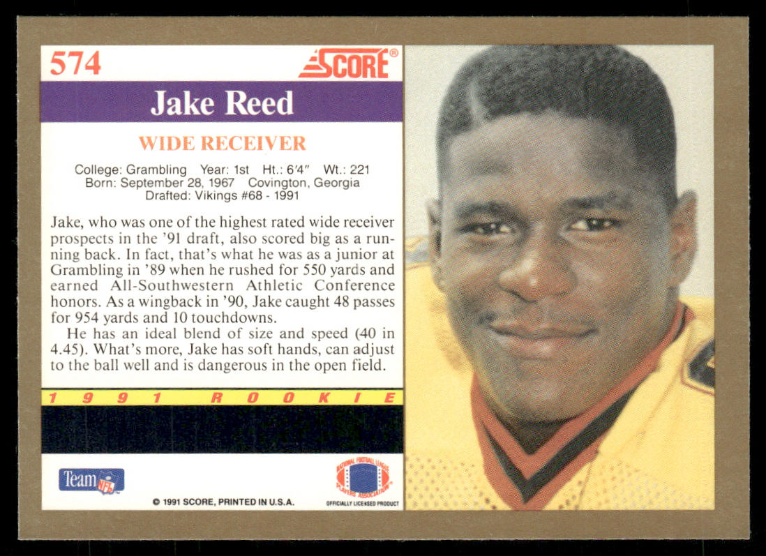 Jake Reed 1991 Score #574 RC Grambling State Tigers