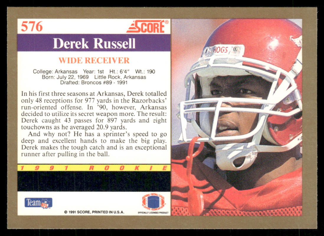Derek Russell 1991 Score #576 RC Arkansas Razorbacks