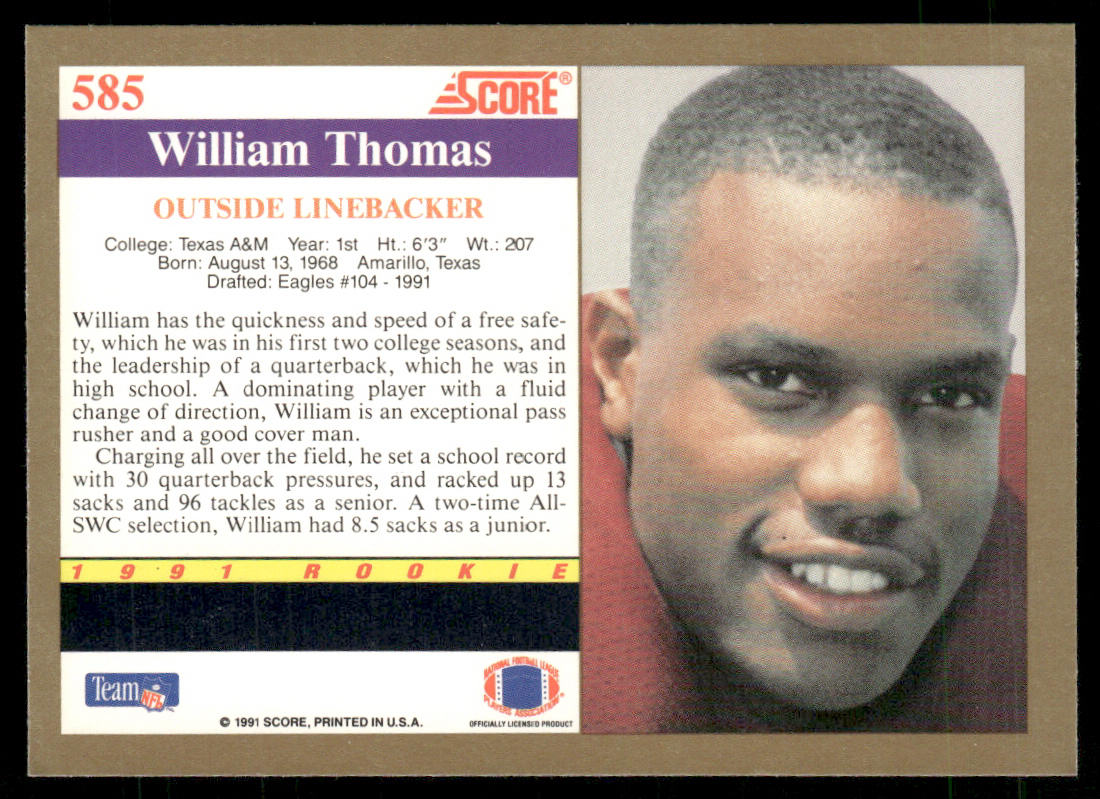 William Thomas 1991 Score #585 RC Texas A&M Aggies