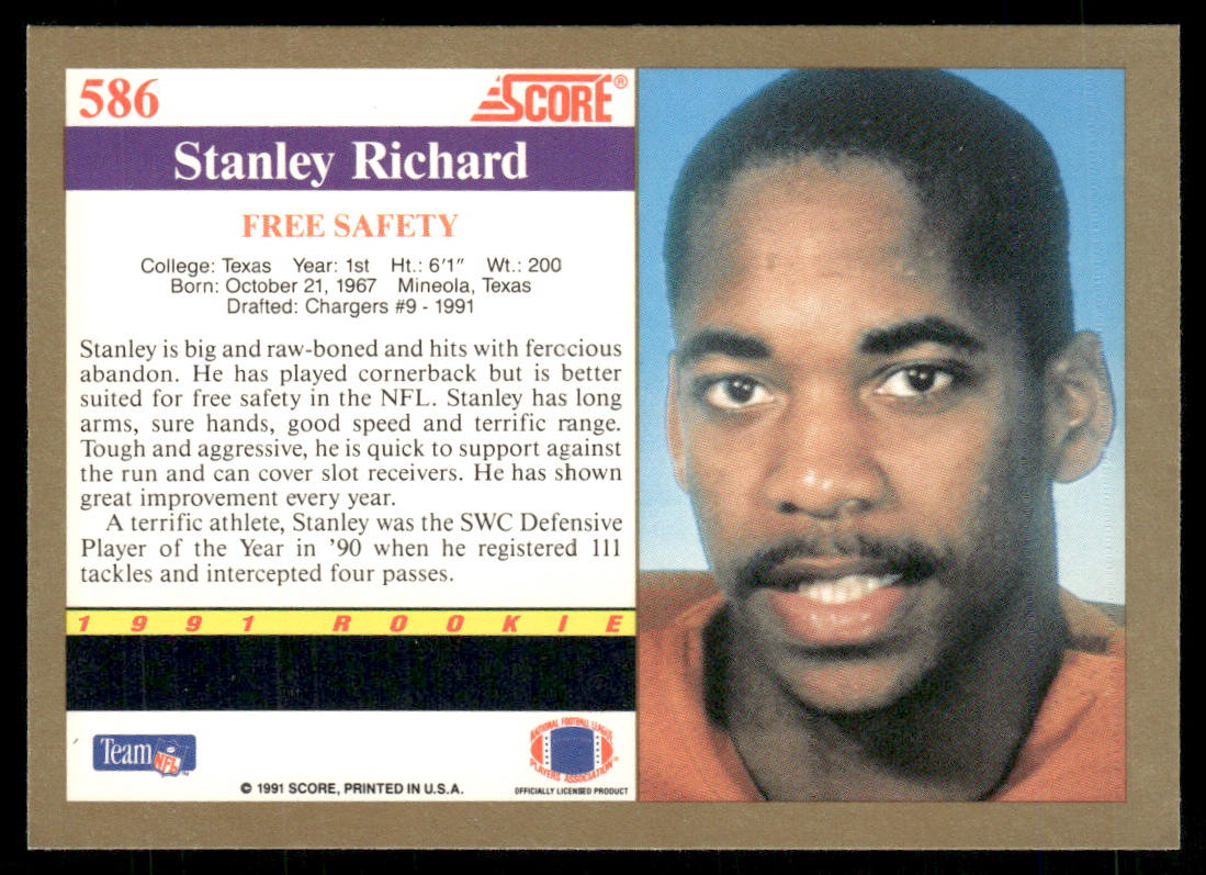 Stanley Richard 1991 Score #586 RC Texas Longhorns