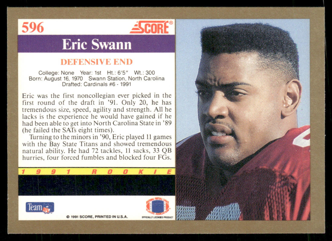 Eric Swann 1991 Score #596 RC Phoenix Cardinals