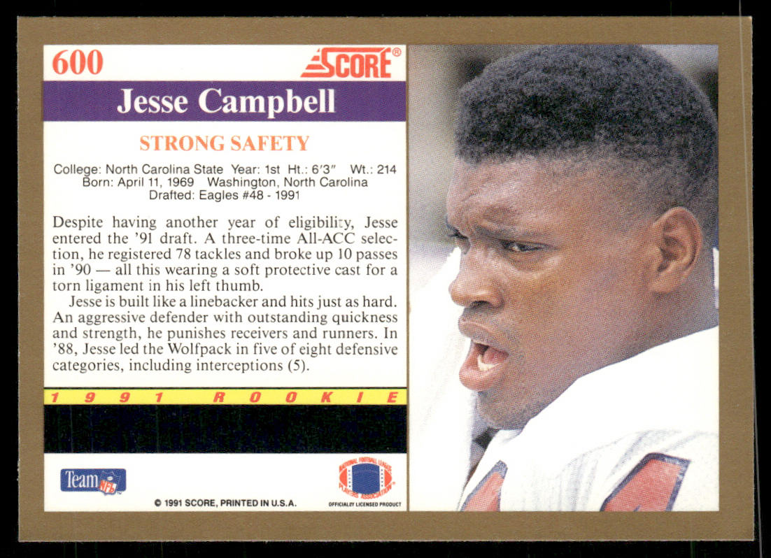 Jesse Campbell 1991 Score #600 RC NC State Wolfpack