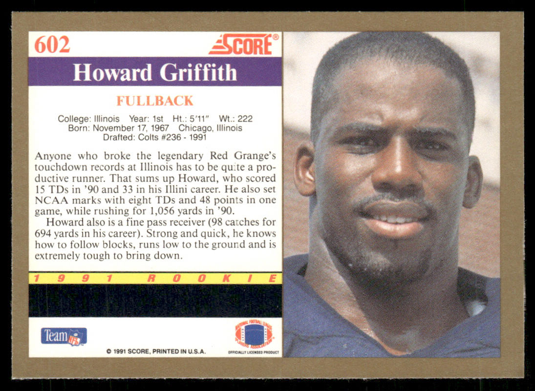 Howard Griffith 1991 Score #602 RC Illinois Fighting Illini
