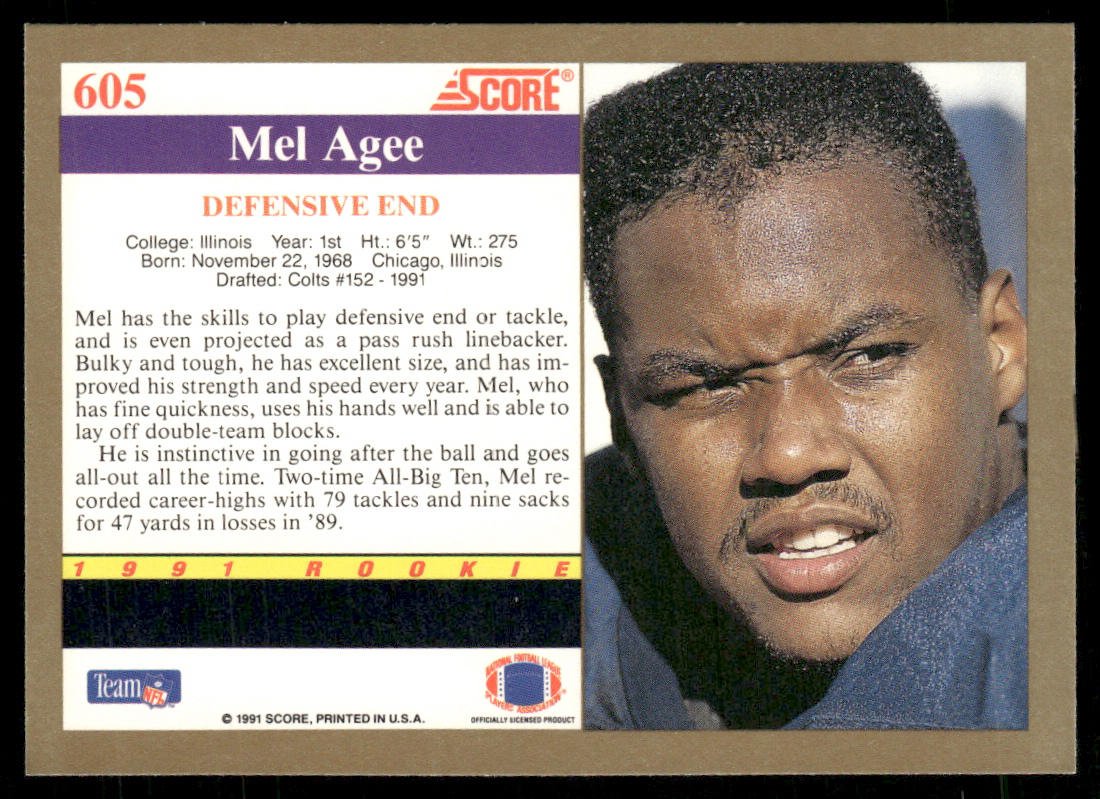 Mel Agee 1991 Score #605 RC Illinois Fighting Illini