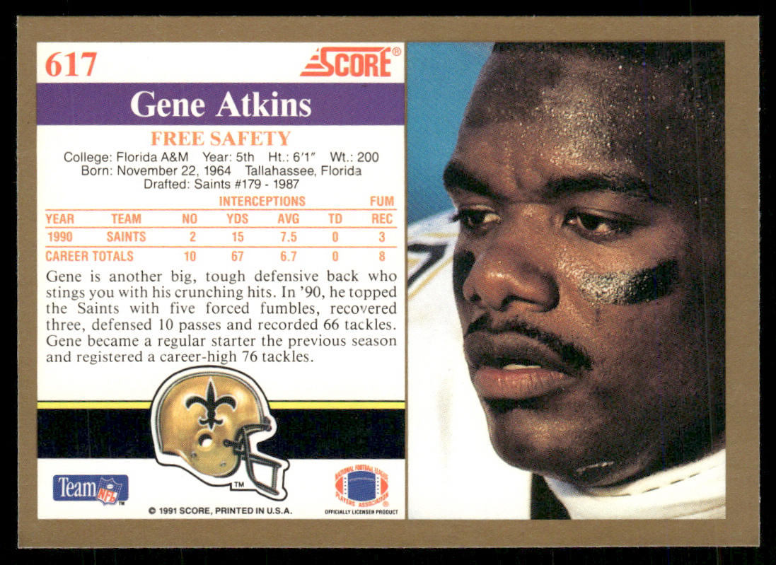 Gene Atkins 1991 Score #617 New Orleans Saints