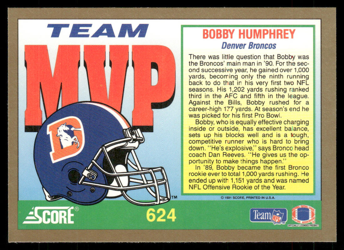 Bobby Humphrey 1991 Score #624 Denver Broncos