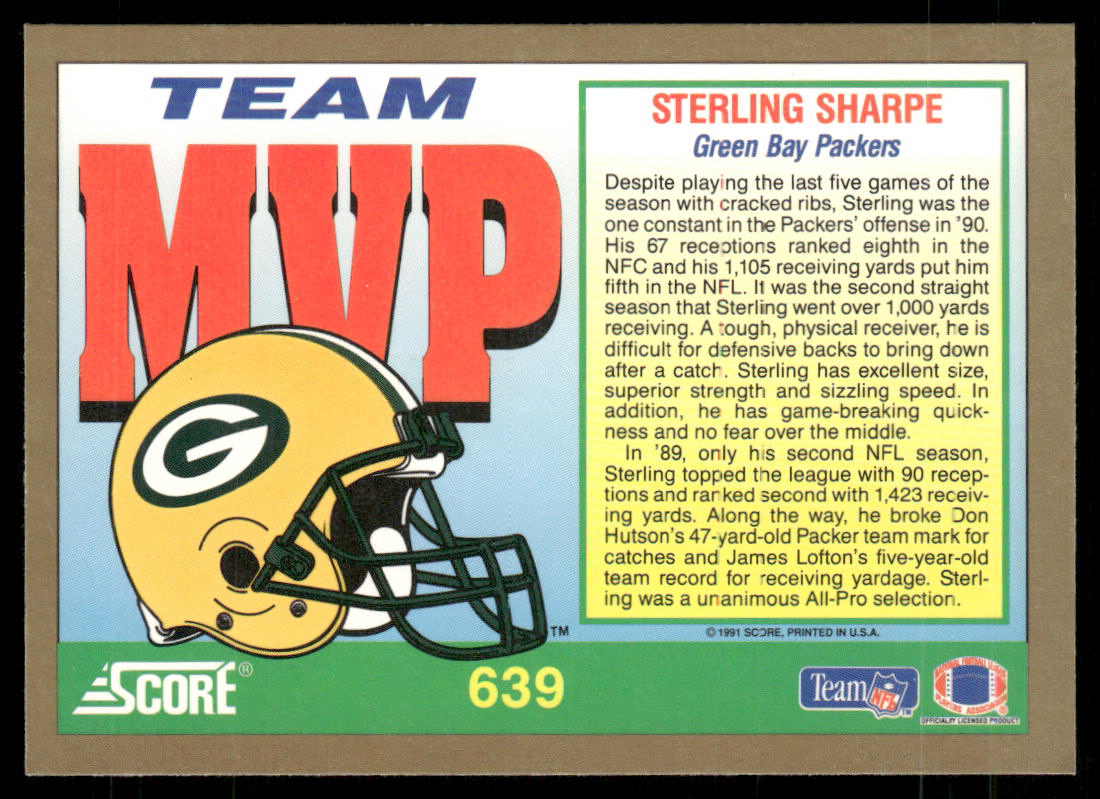 Sterling Sharpe 1991 Score #639 Green Bay Packers