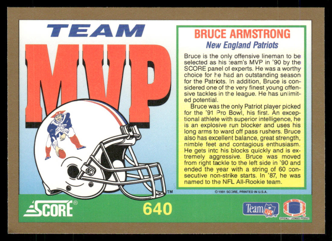 Bruce Armstrong 1991 Score #640 New England Patriots