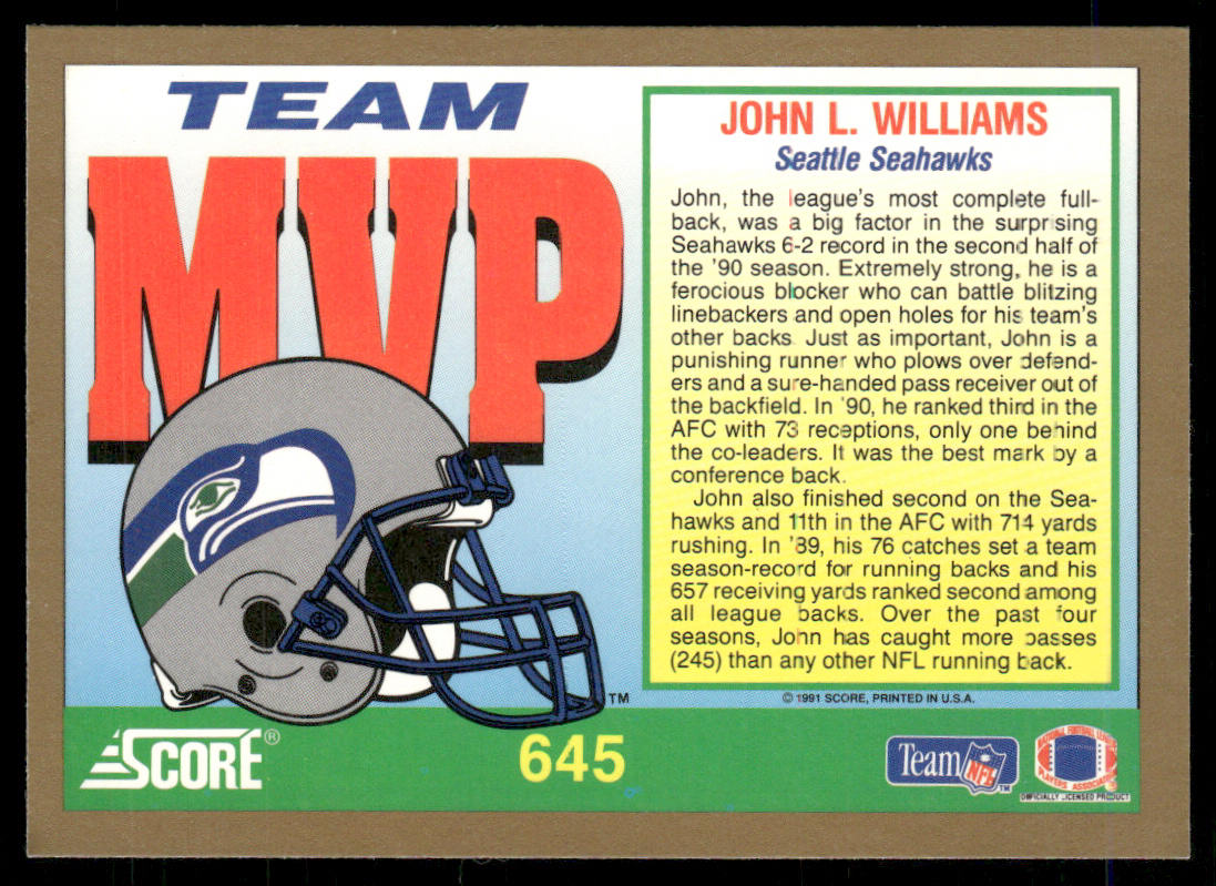 John L. Williams 1991 Score #645 Seattle Seahawks