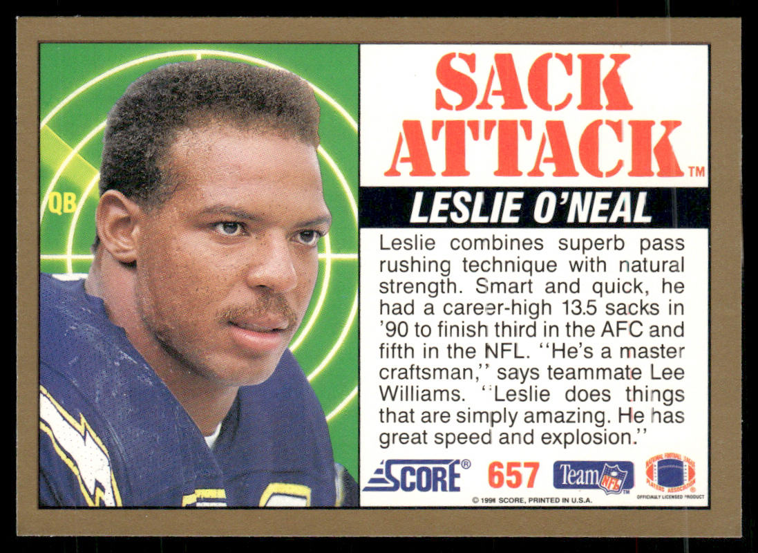Leslie O'Neal 1991 Score #657 San Diego Chargers