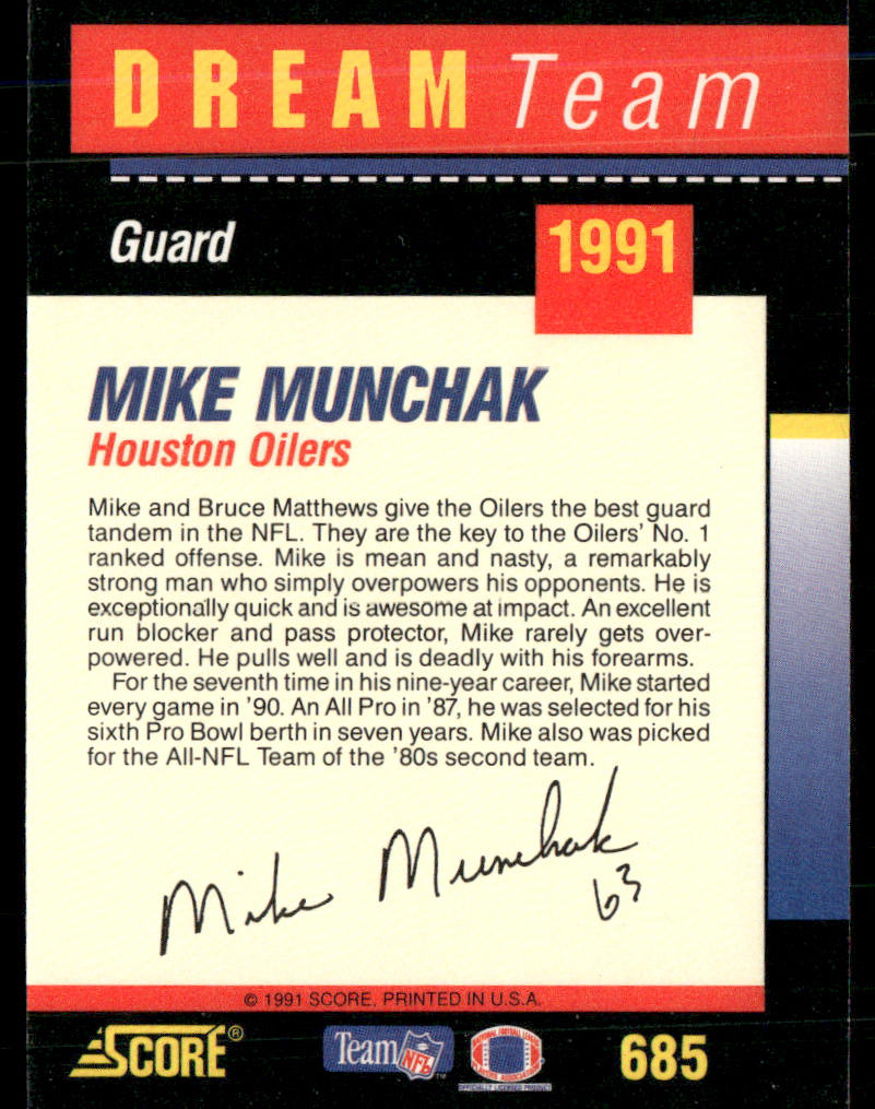 Mike Munchak 1991 Score #685 Houston Oilers