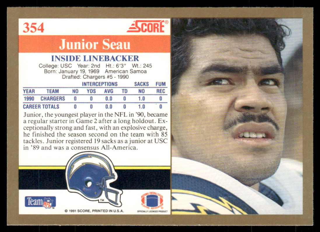 Junior Seau 1991 Score #354 San Diego Chargers