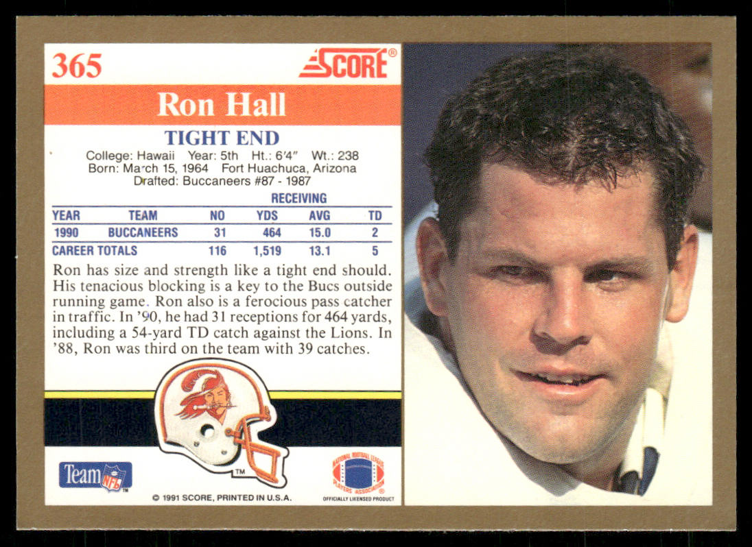 Ron Hall 1991 Score #365 Tampa Bay Buccaneers