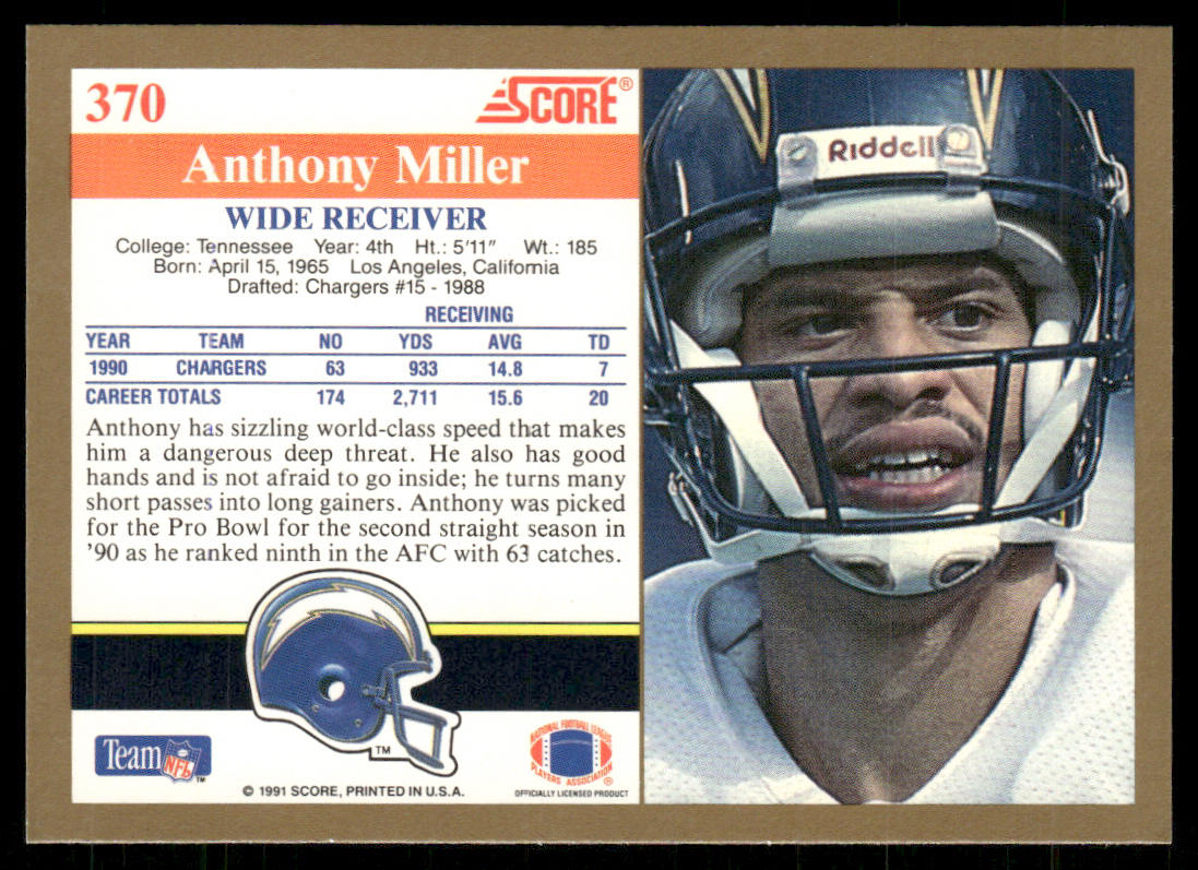 Anthony Miller 1991 Score #370 San Diego Chargers