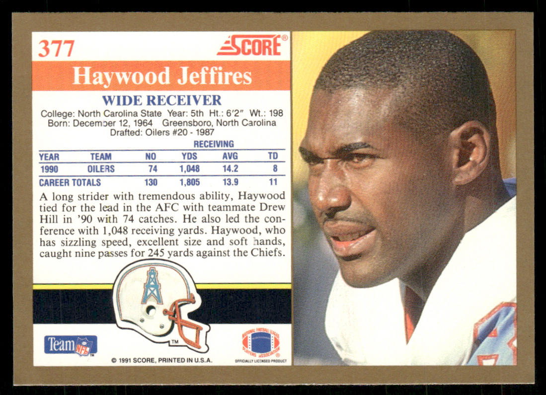 Haywood Jeffires 1991 Score #377 Houston Oilers