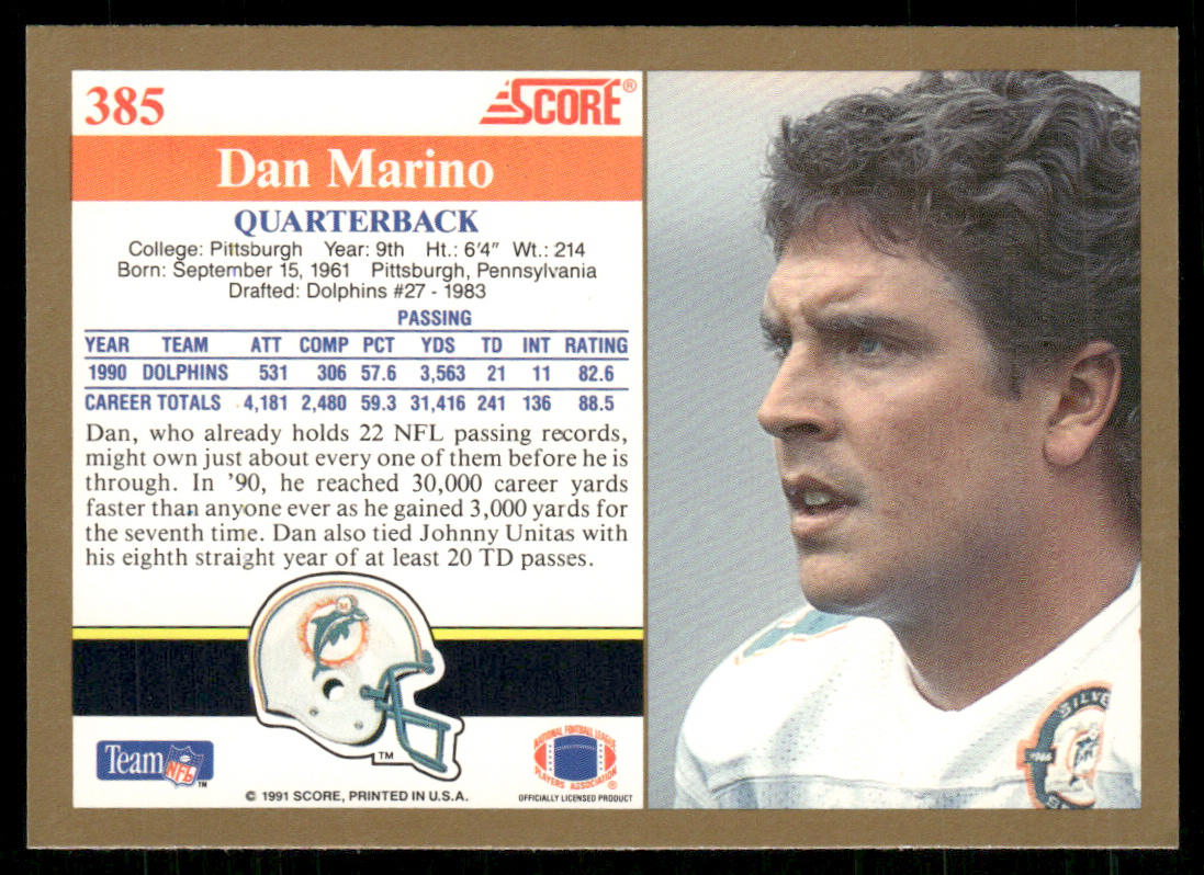 Dan Marino 1991 Score #385 Miami Dolphins