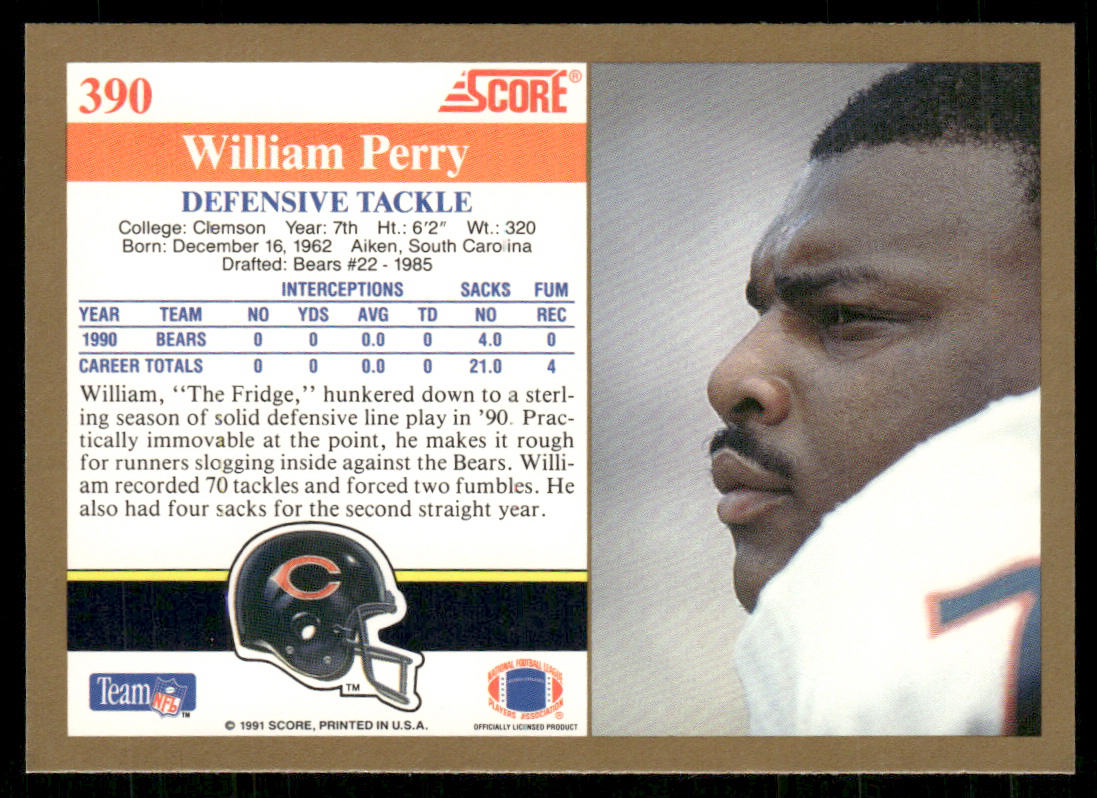 William Perry 1991 Score #390 Chicago Bears