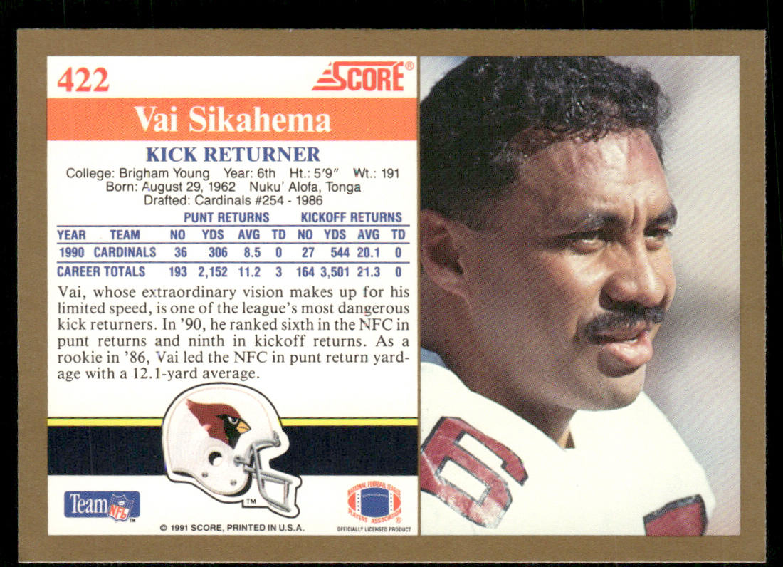 Vai Sikahema 1991 Score #422 Phoenix Cardinals