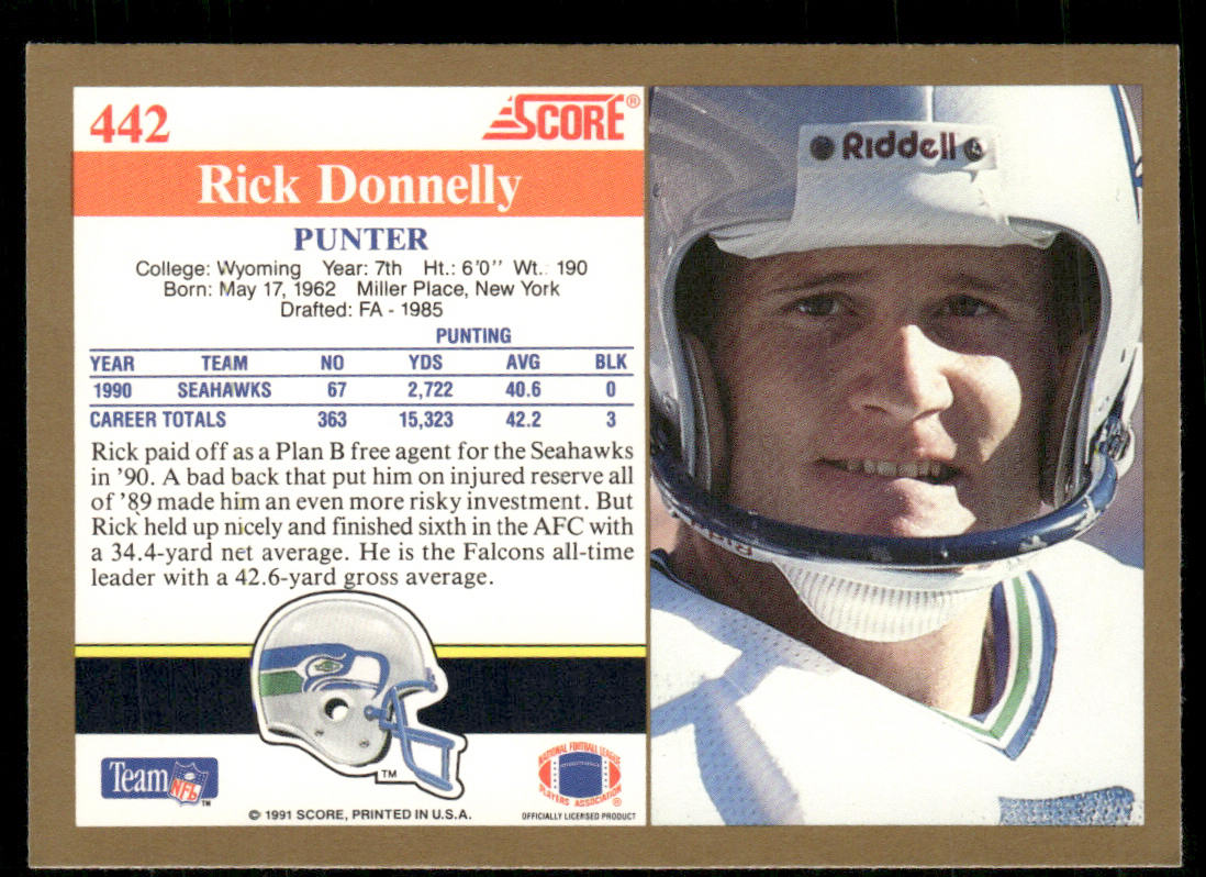 Rick Donnelly 1991 Score #442 Seattle Seahawks