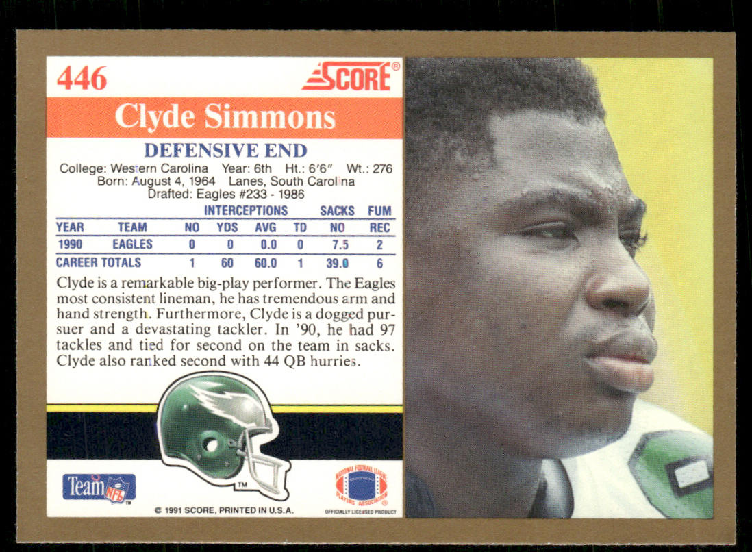 Clyde Simmons 1991 Score #446 Philadelphia Eagles