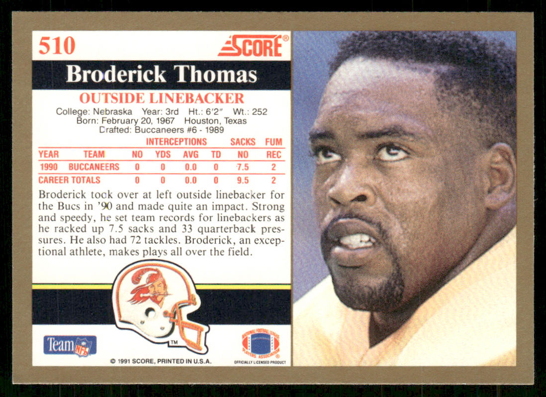 Broderick Thomas 1991 Score #510 Tampa Bay Buccaneers