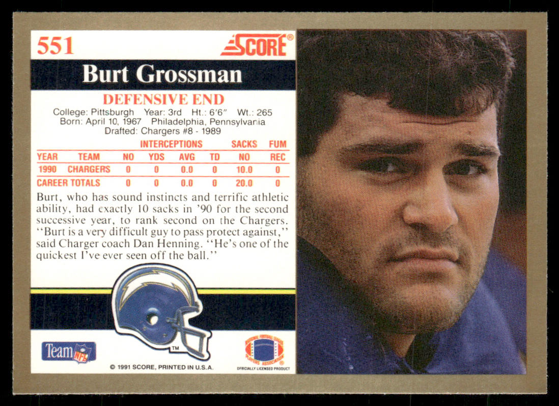Burt Grossman 1991 Score #551 San Diego Chargers
