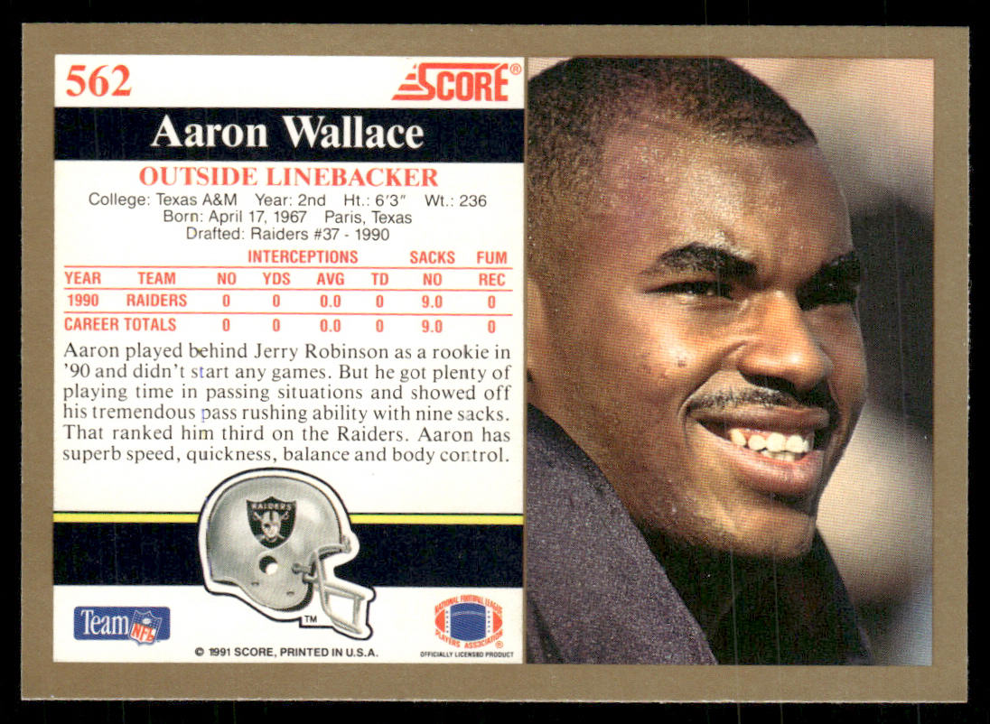 Aaron Wallace 1991 Score #562 Los Angeles Raiders