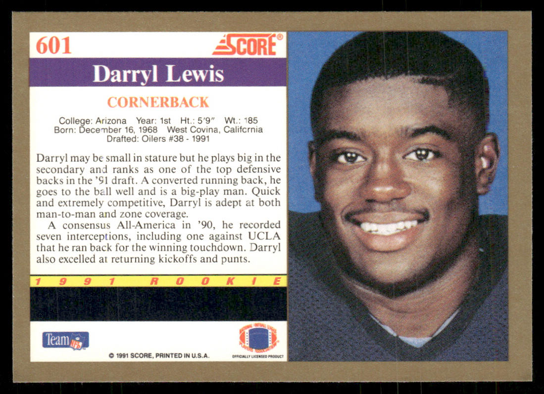 Darryll Lewis 1991 Score #601 RC Arizona Wildcats