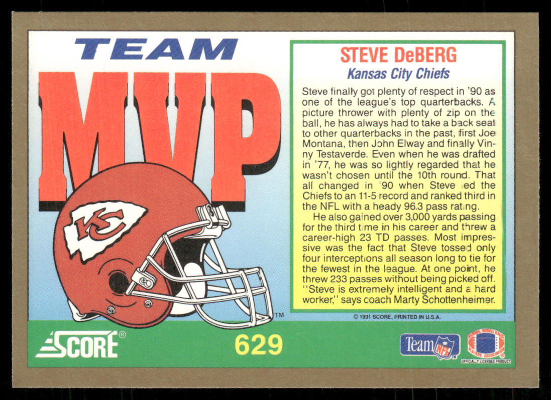 Steve DeBerg 1991 Score #629 Kansas City Chiefs