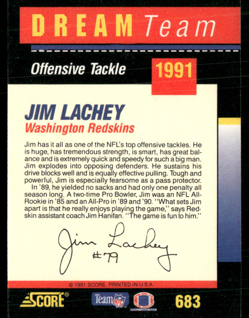 Jim Lachey 1991 Score #683 Washington Redskins