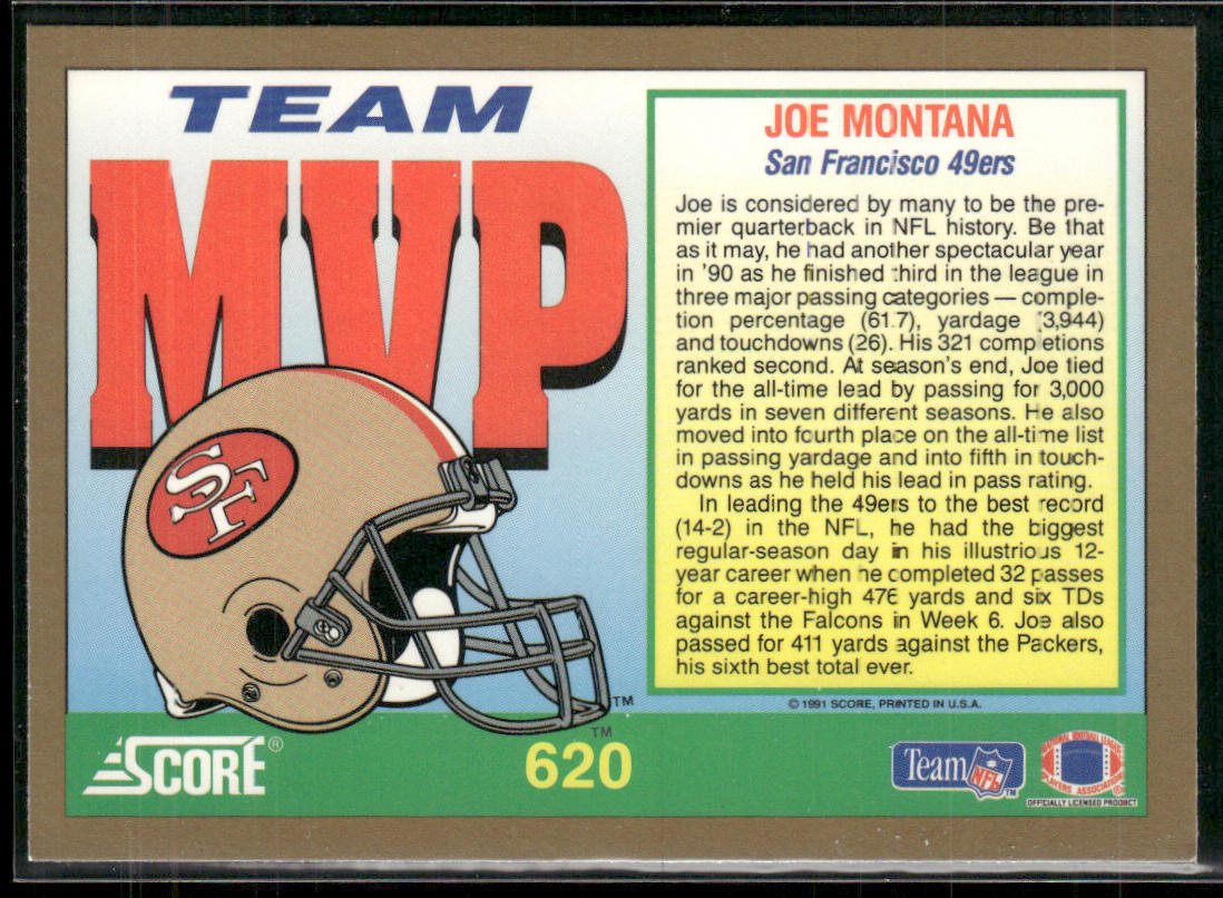Joe Montana 1991 Score #620 San Francisco 49ers