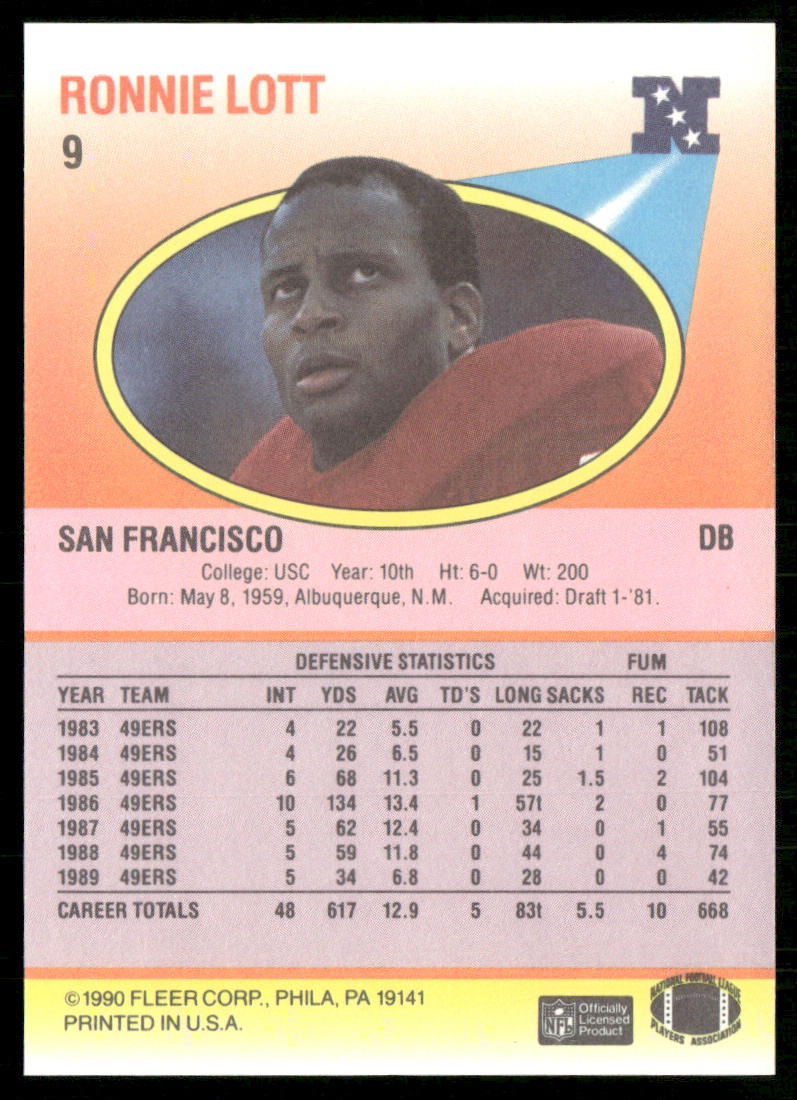 Ronnie Lott 1990 Fleer #9 San Francisco 49ers