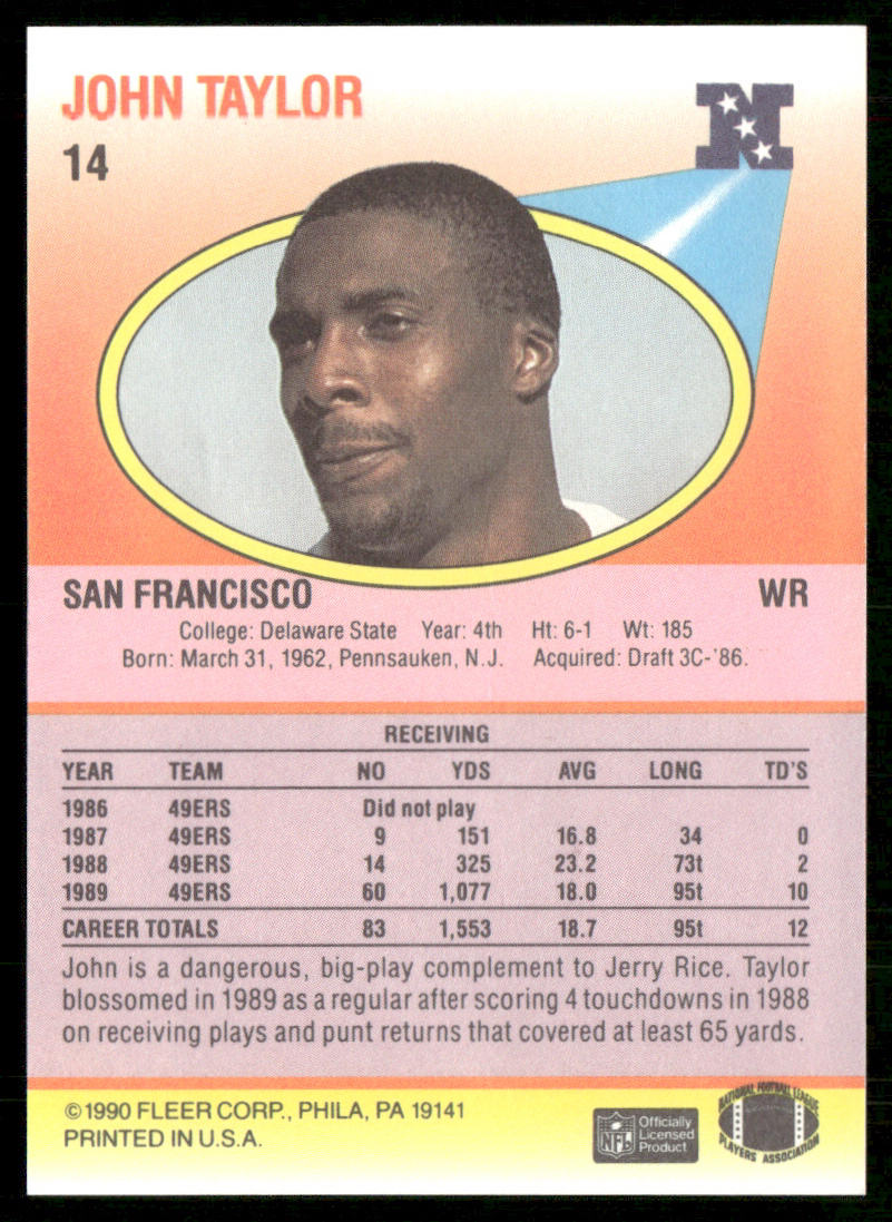 John Taylor 1990 Fleer #14 San Francisco 49ers