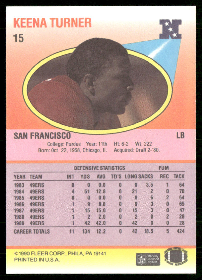 Keena Turner 1990 Fleer #15 San Francisco 49ers