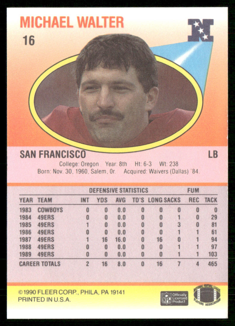 Mike Walter 1990 Fleer #16 San Francisco 49ers