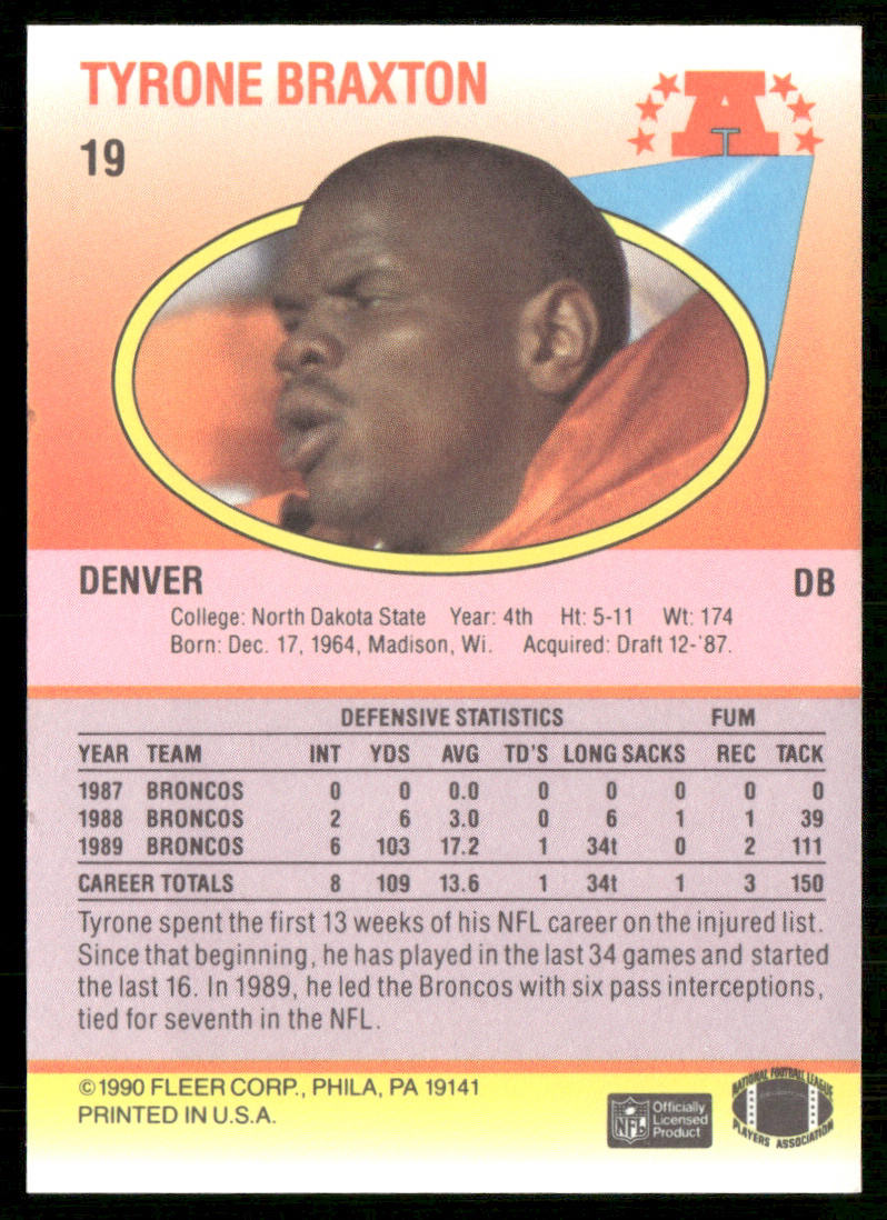 Tyrone Braxton 1990 Fleer #19 Denver Broncos