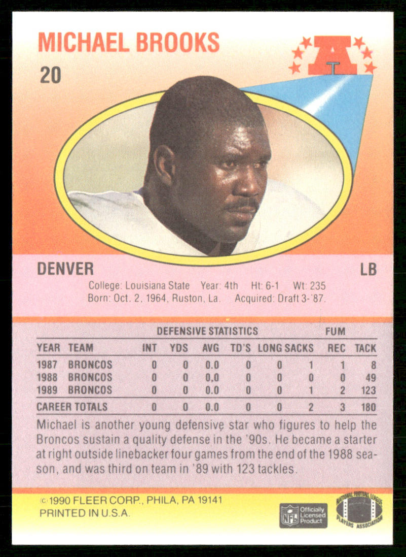 Michael Brooks 1990 Fleer #20a RC Denver Broncos