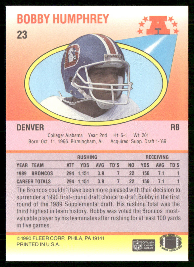 Bobby Humphrey 1990 Fleer #23 Denver Broncos