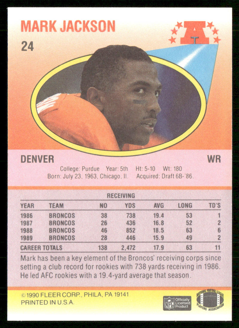 Mark Jackson 1990 Fleer #24b Denver Broncos