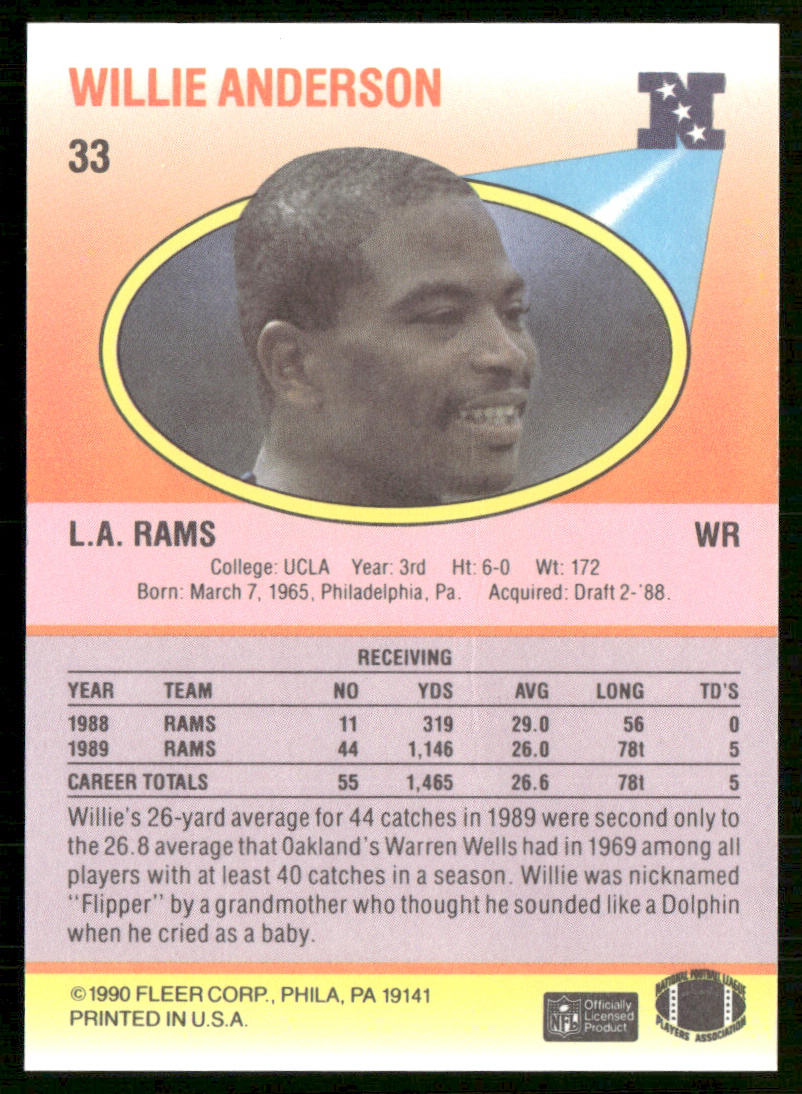 Willie Anderson 1990 Fleer #33 Los Angeles Rams