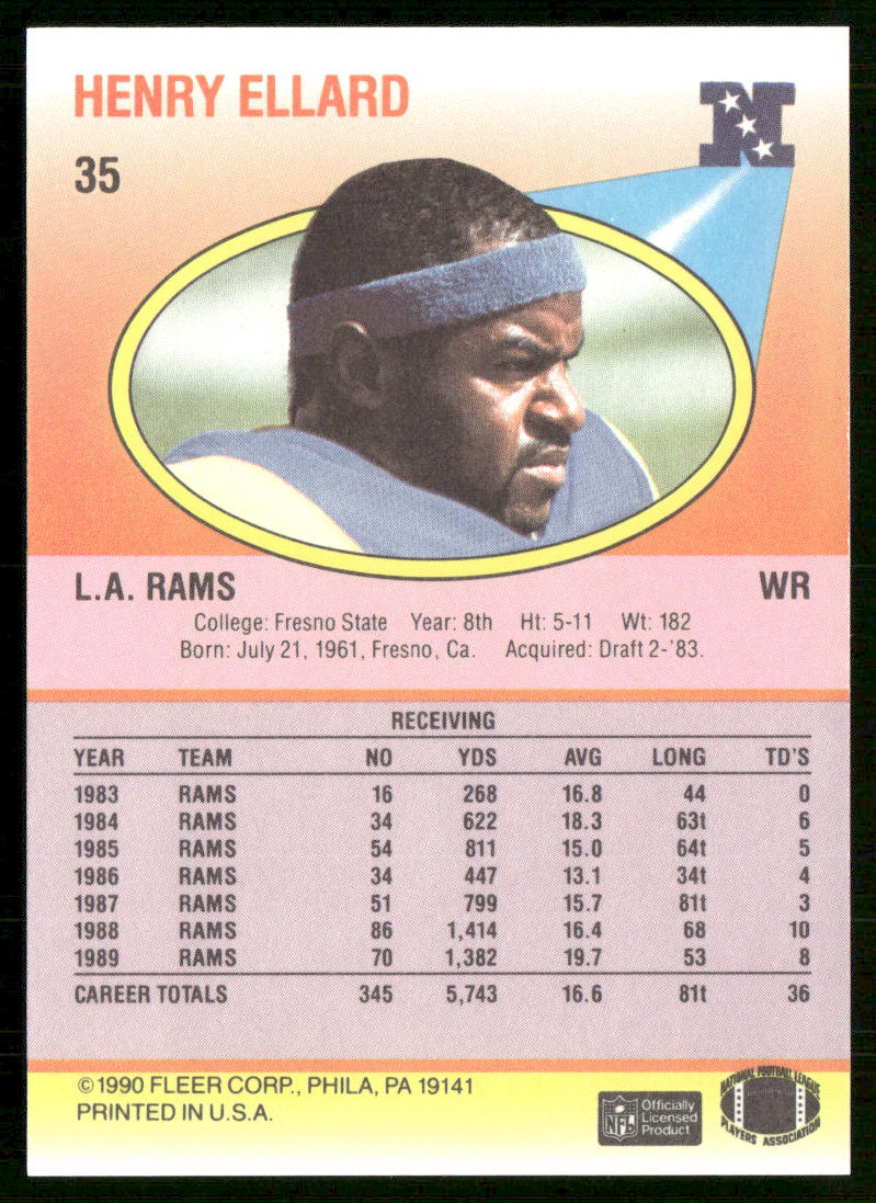 Henry Ellard 1990 Fleer #35 Los Angeles Rams