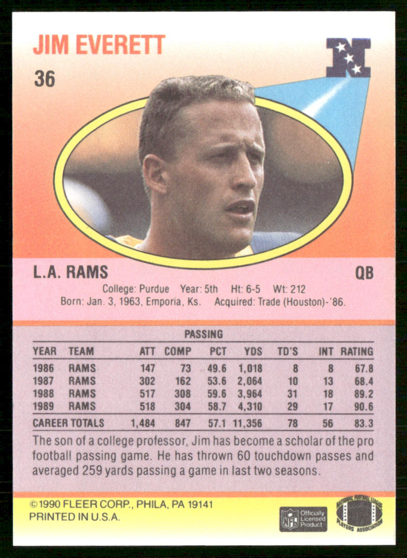 Jim Everett 1990 Fleer #36 Los Angeles Rams