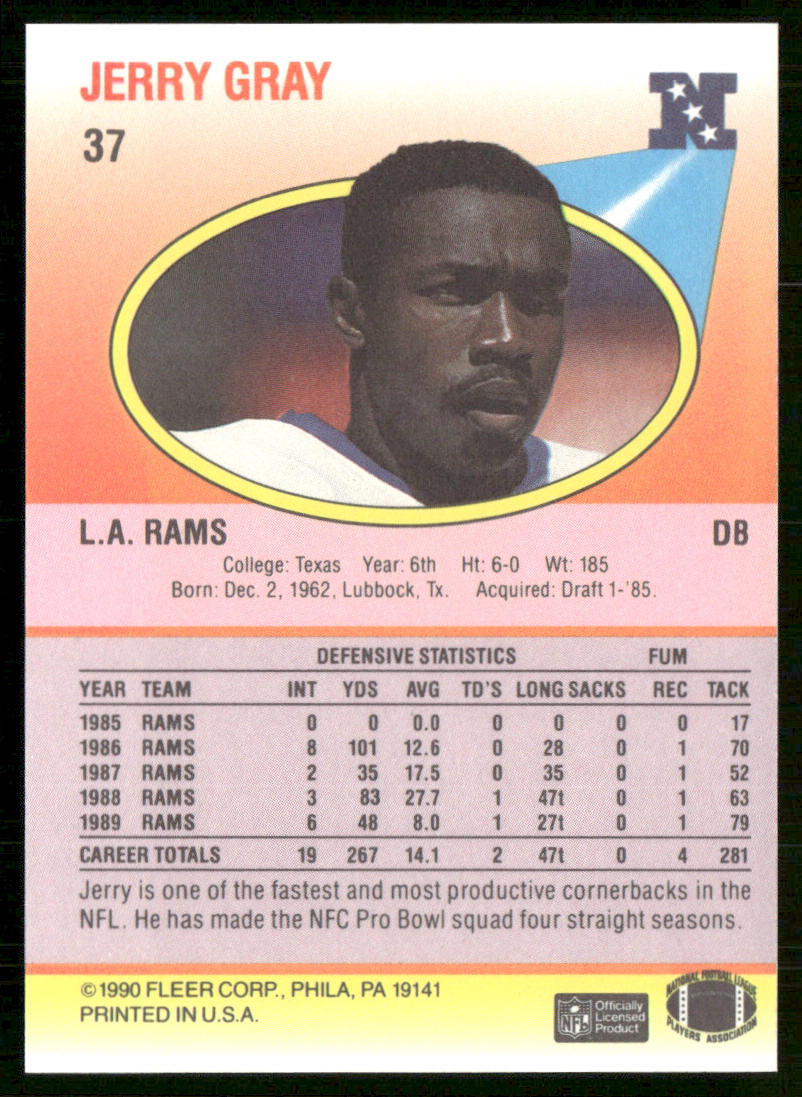 Jerry Gray 1990 Fleer #37 Los Angeles Rams
